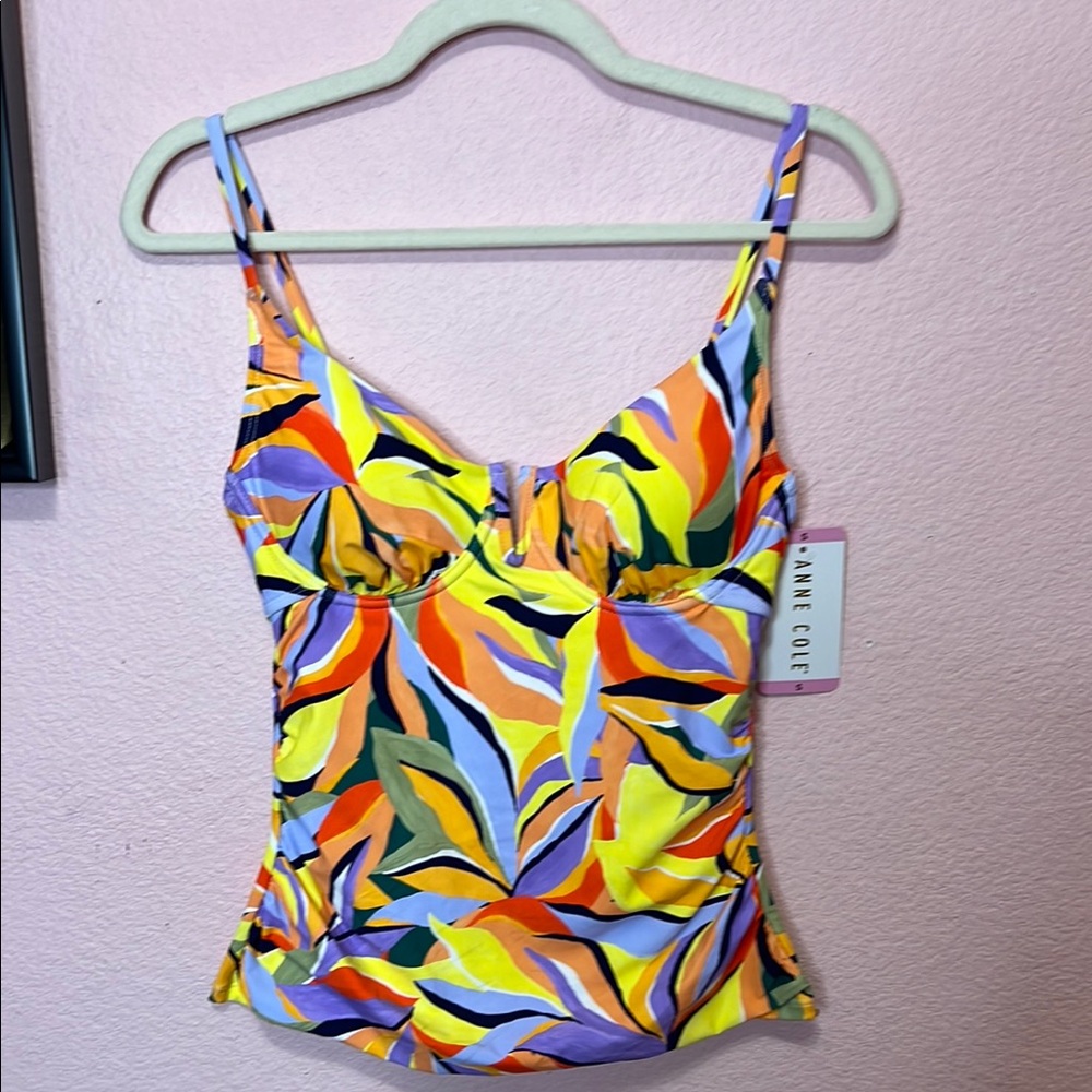 Anne Cole Ladies Tankini Swim Top Multi Trop w/ Black. Size S - Picture 2 of 10